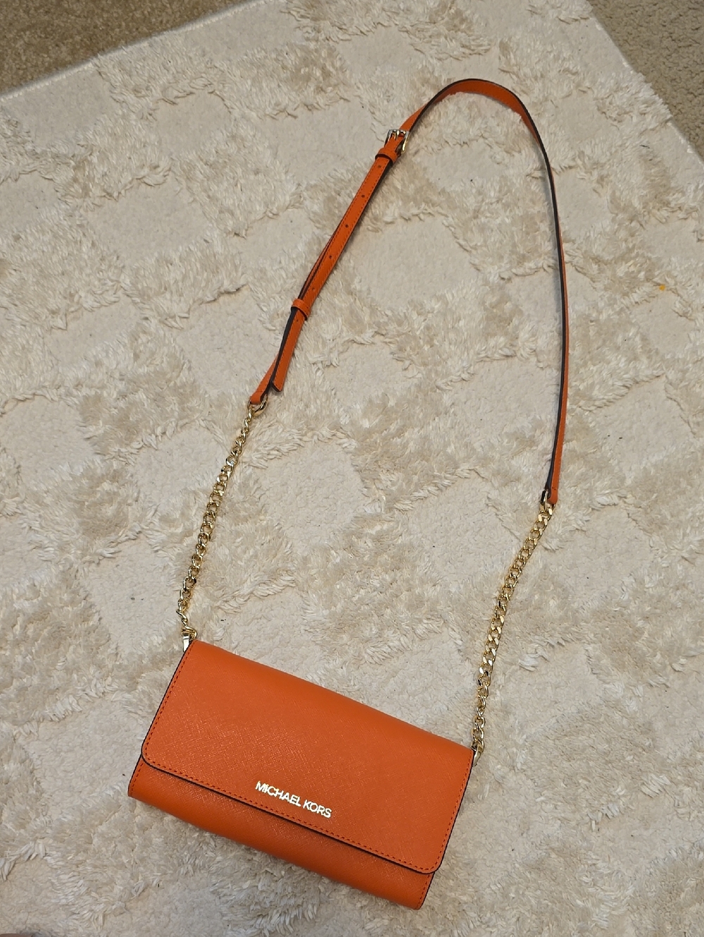 Michael Kors Orange Leather Chain-Strap Crossbody